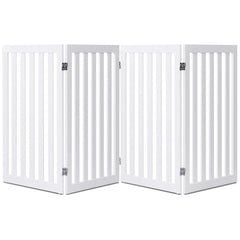 Folding 4-Panel Dog Gate Pet Fence in White Wood Finish